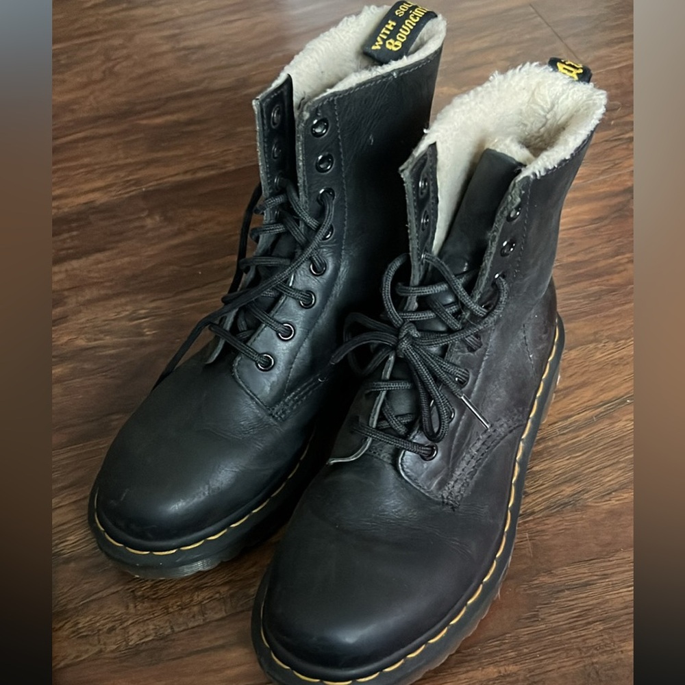 Dr. Martens Black Combat Boots with Cream Lining